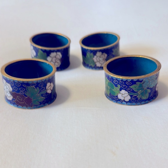 Cloisonné Napkin Rings. Blue. 4 count. - Picture 1 of 2